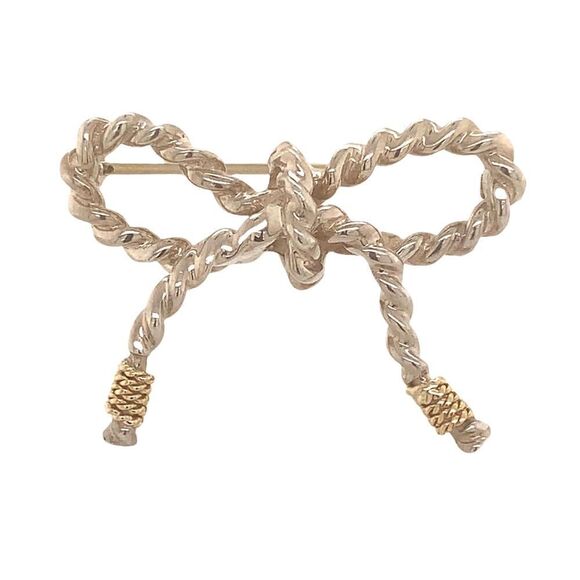 Tiffany & Co Estate Twisted Rope Bow Brooch Pin Silver + 14k Gold 5.8 GR TIF731 - Picture 3 of 12